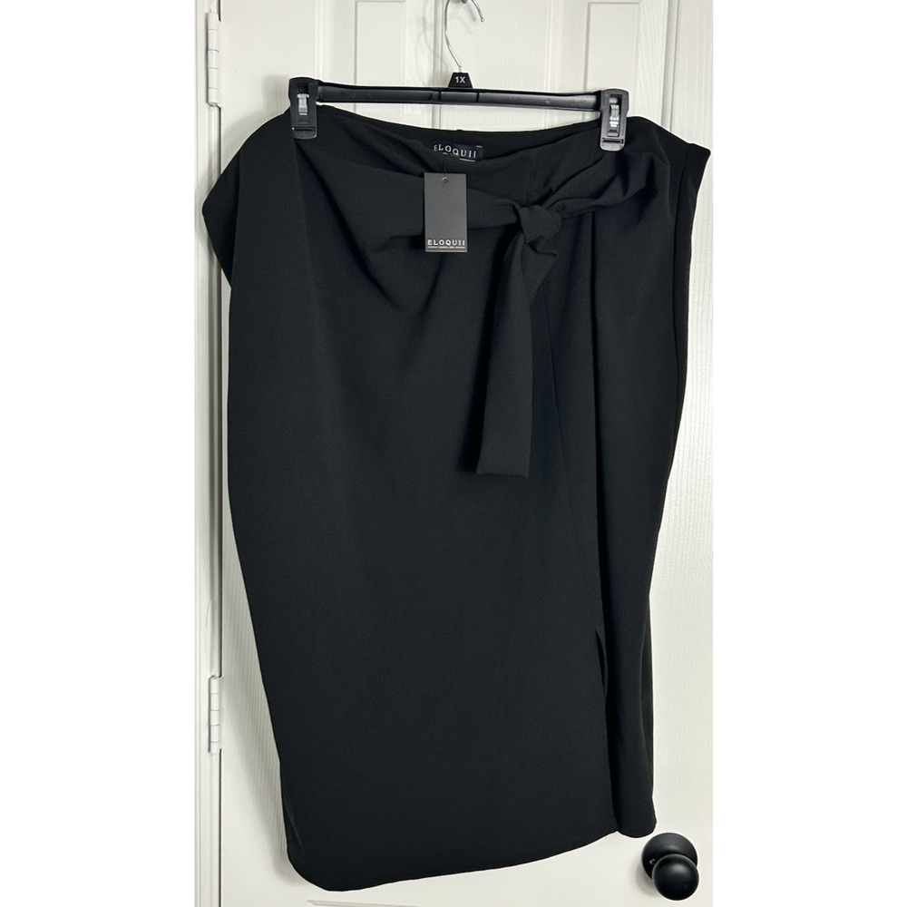 ELOQUII Black Tie Waist Column Midi Skirt Plus Size 28 NWT